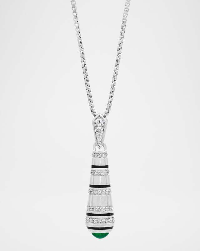 Mushabak 18K White Gold Pendant Necklace with Diamonds and Emeralds